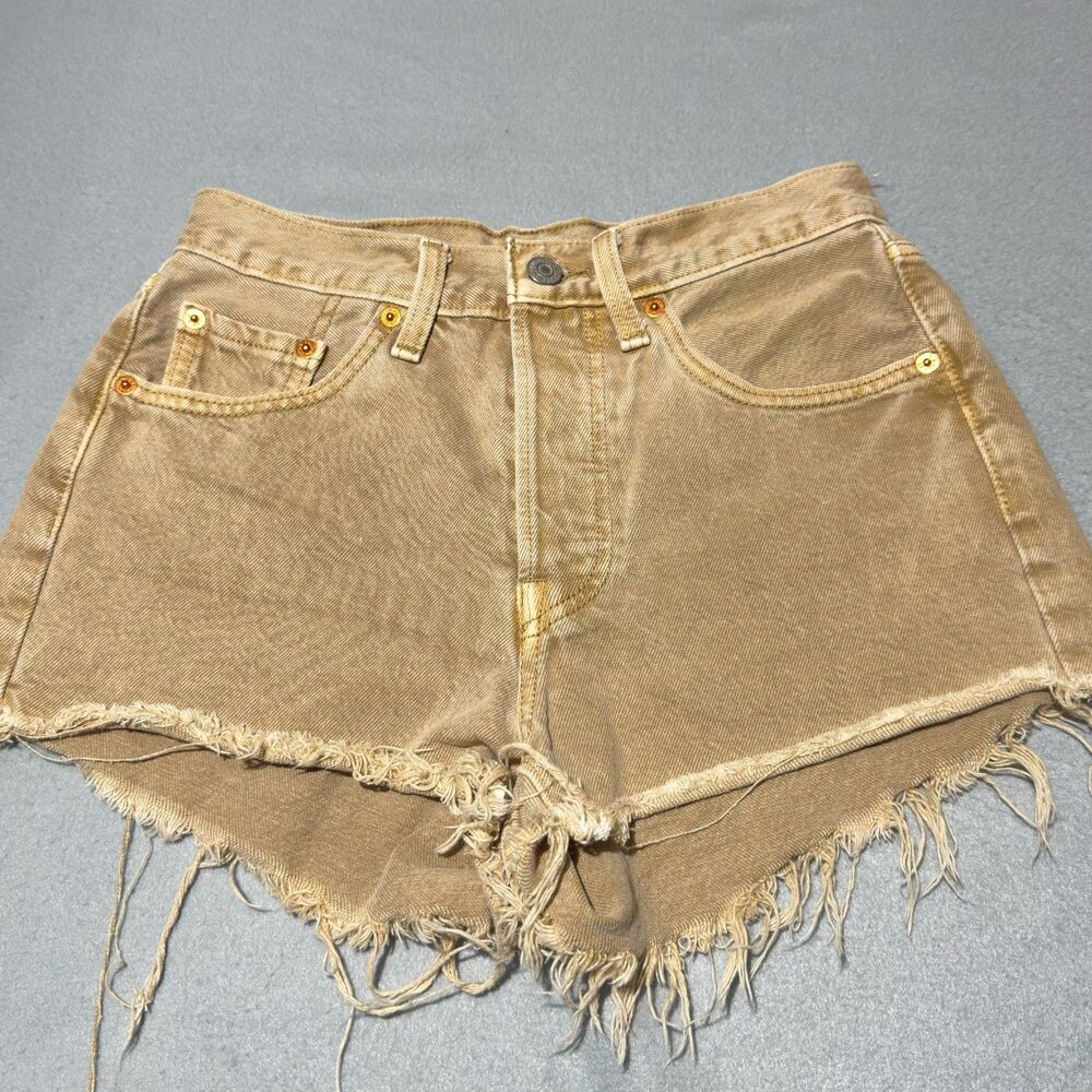 Levis 501 Original Fit Women's Cutoff Shorts Tan Size 25 Button Fly Distressed